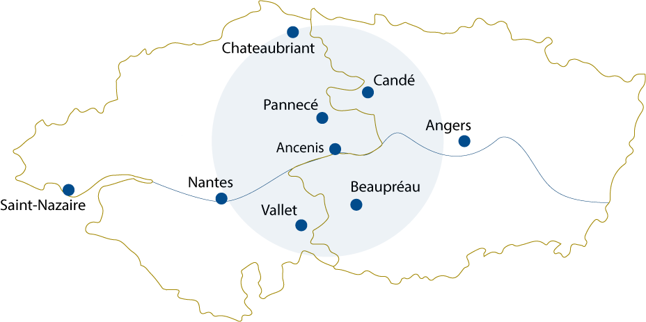 Notre zone d'intervention en Loire-Atlantique et Maine-et-Loire